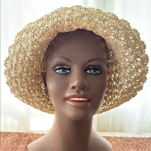 Talbots Vintage-Style Woven Straw Sun Hat, Natural Raffia Bucket Cloche, Scallop